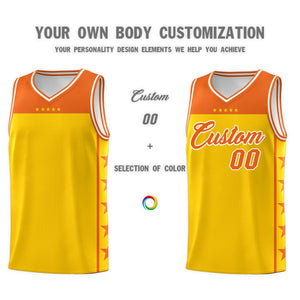 Custom Gold Orange Color Block Sets Sports Uniform Basketball Jersey