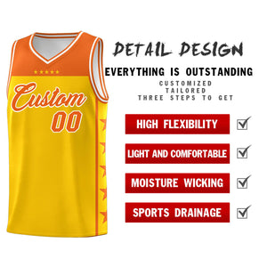 Custom Gold Orange Color Block Sets Sports Uniform Basketball Jersey