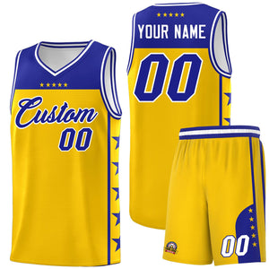 Custom Gold Royal Color Block Sets Sports Uniform Basketball Jersey