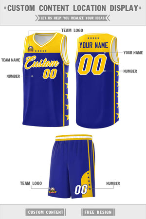 Custom Royal Yellow Color Block Sets Sports Uniform Basketball Jersey