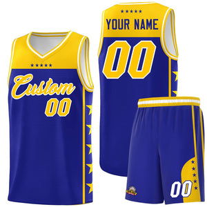 Custom Royal Yellow Color Block Sets Sports Uniform Basketball Jersey