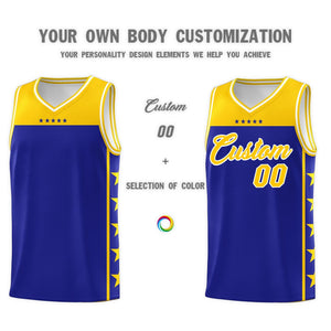 Custom Royal Yellow Color Block Sets Sports Uniform Basketball Jersey