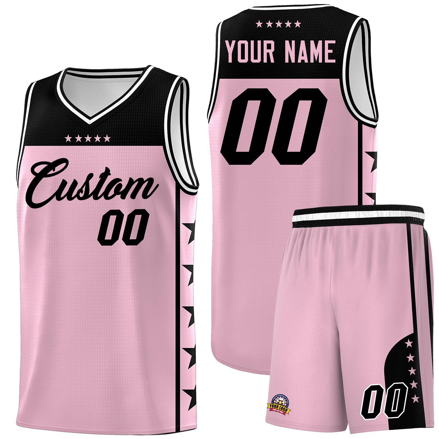 Custom Light Pink Black Color Block Sets Sports Uniform Basketball Jersey