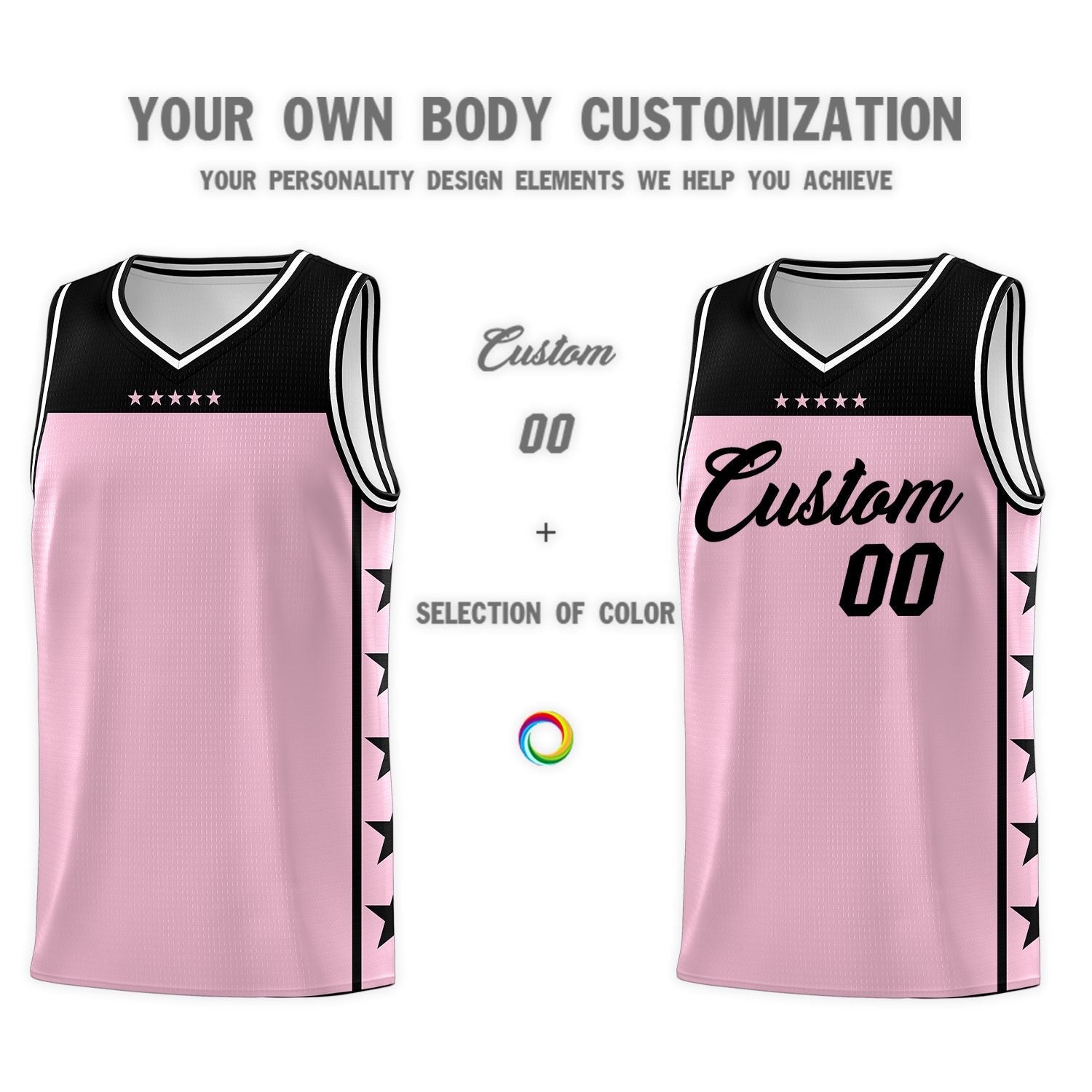 Custom Light Pink Black Color Block Sets Sports Uniform Basketball Jersey