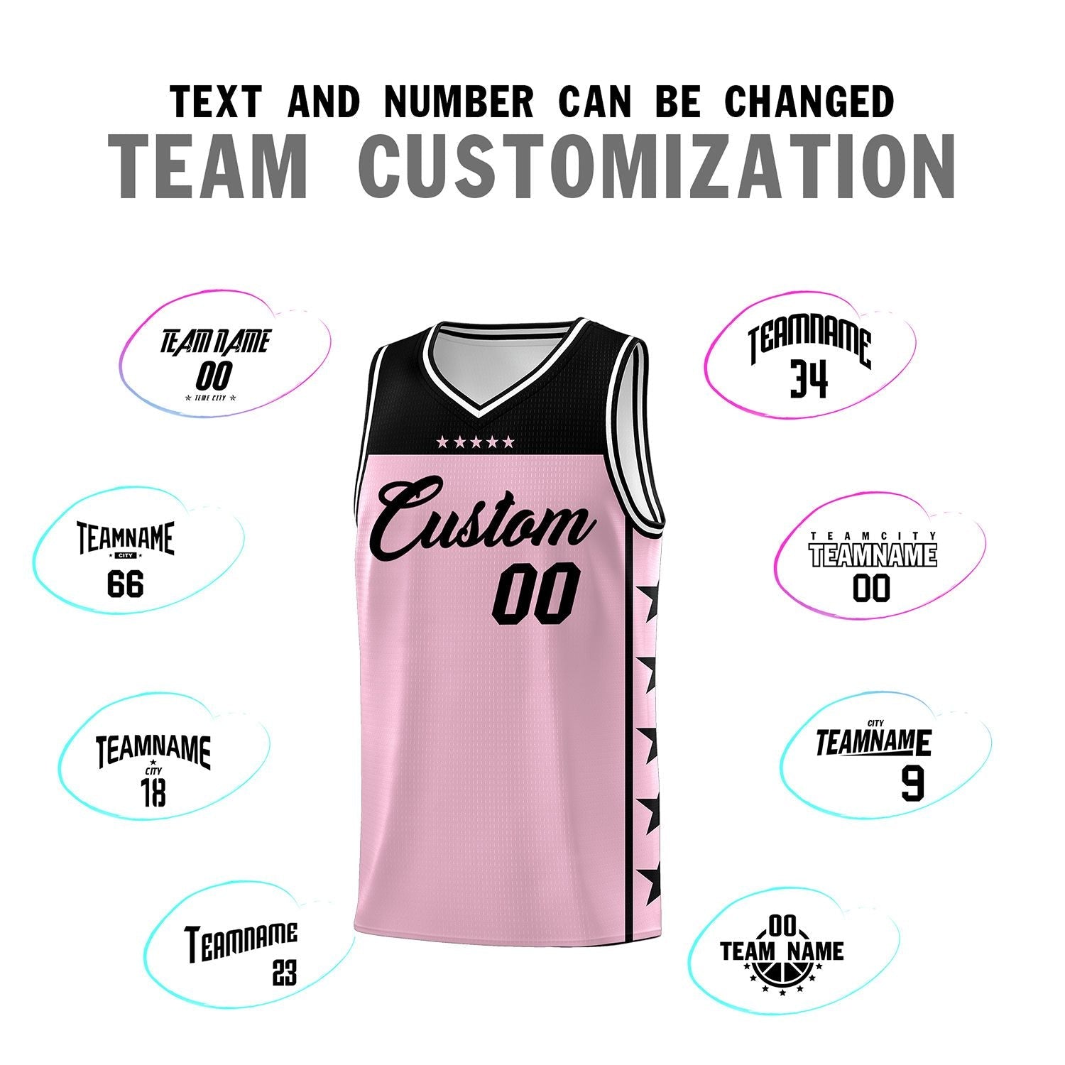 Custom Light Pink Black Color Block Sets Sports Uniform Basketball Jersey