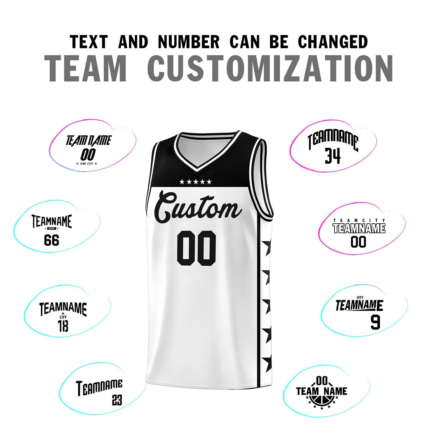 Custom White Black Color Block Sets Sports Uniform Basketball Jersey