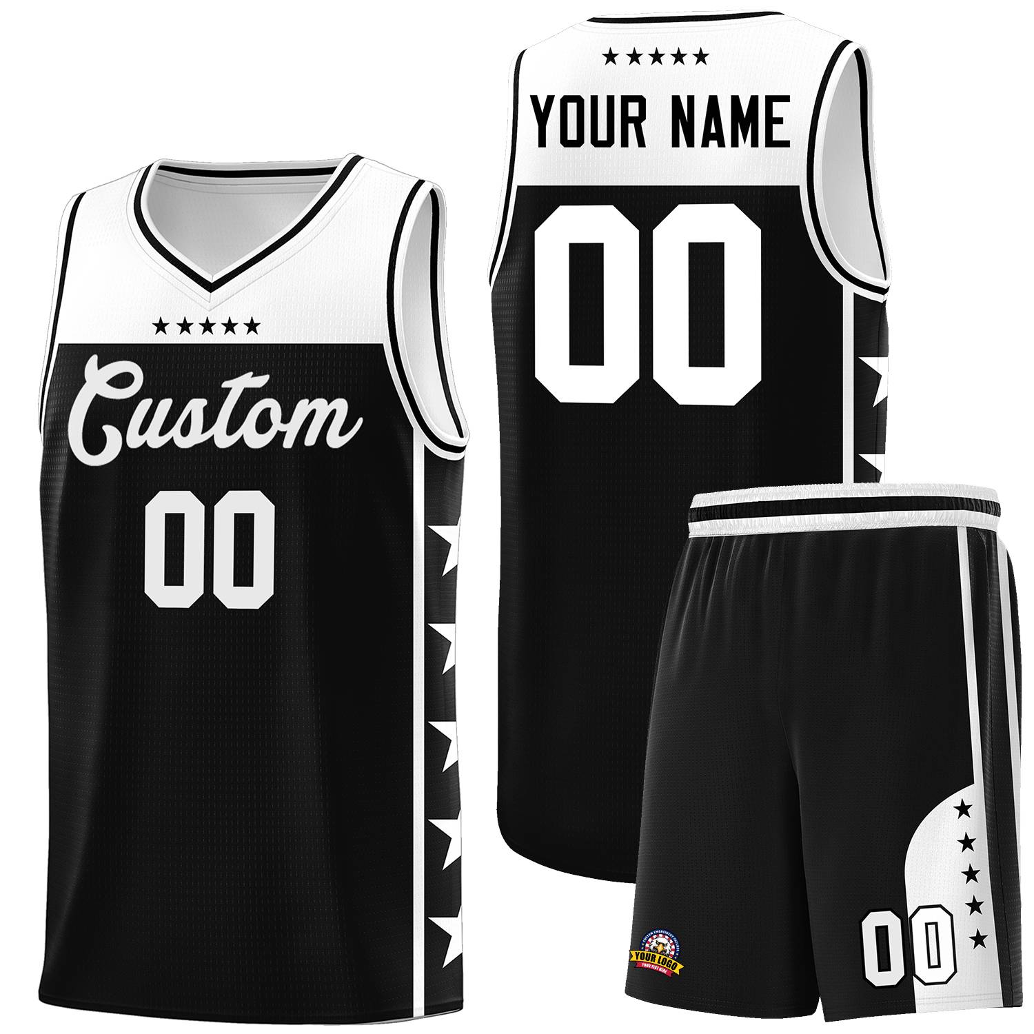 Custom Black White Color Block Sets Sports Uniform Basketball Jersey