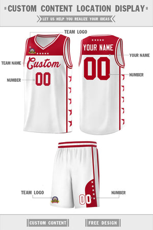 Custom White Red Color Block Sets Sports Uniform Basketball Jersey