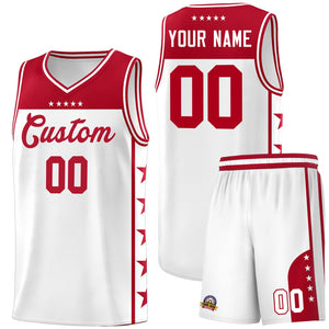 Custom White Red Color Block Sets Sports Uniform Basketball Jersey