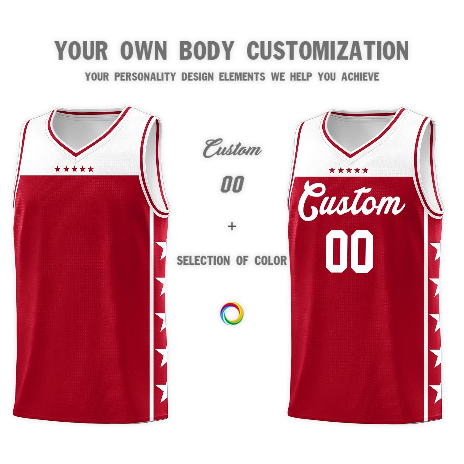 Custom Red White Color Block Sets Sports Uniform Basketball Jersey