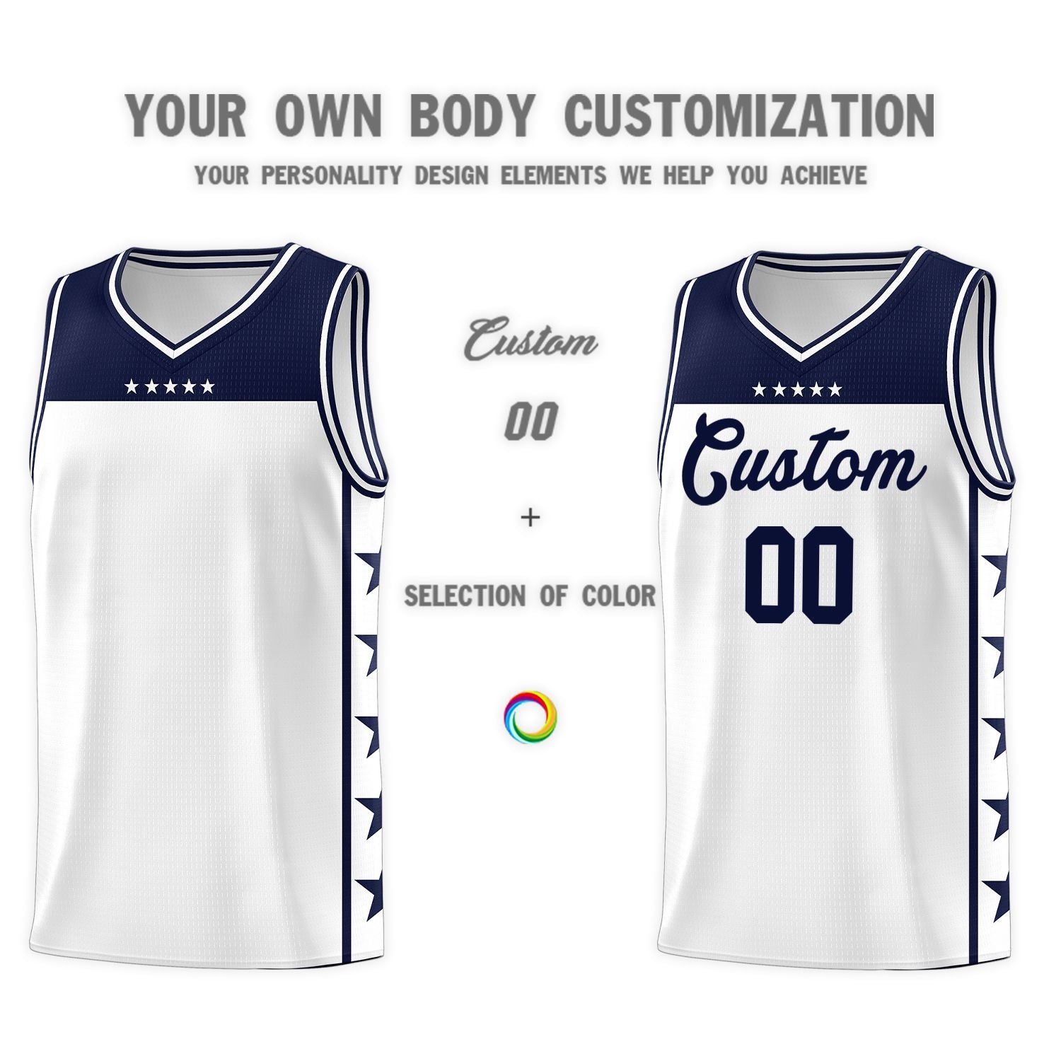 Custom White Navy Color Block Sets Sports Uniform Basketball Jersey