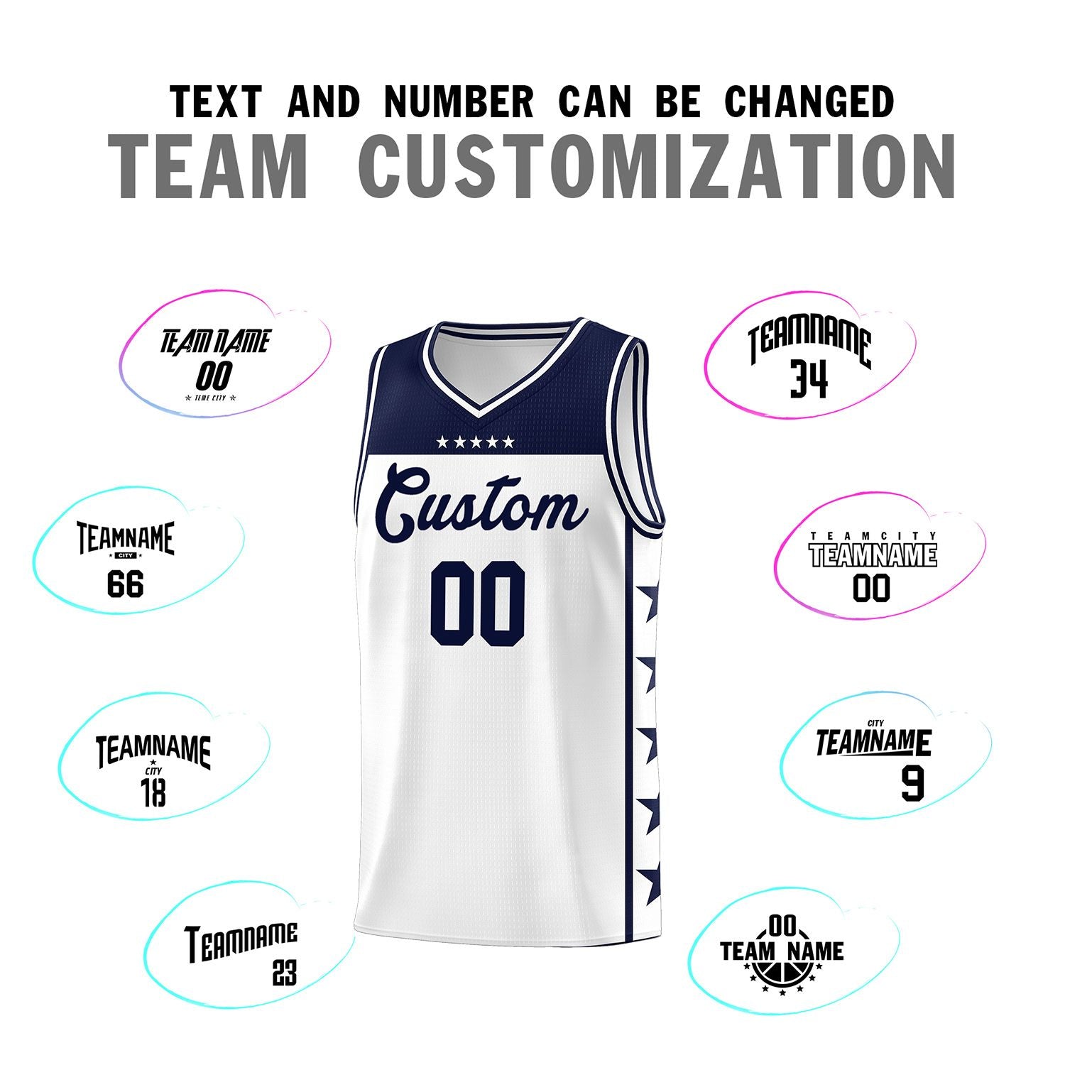 Custom White Navy Color Block Sets Sports Uniform Basketball Jersey