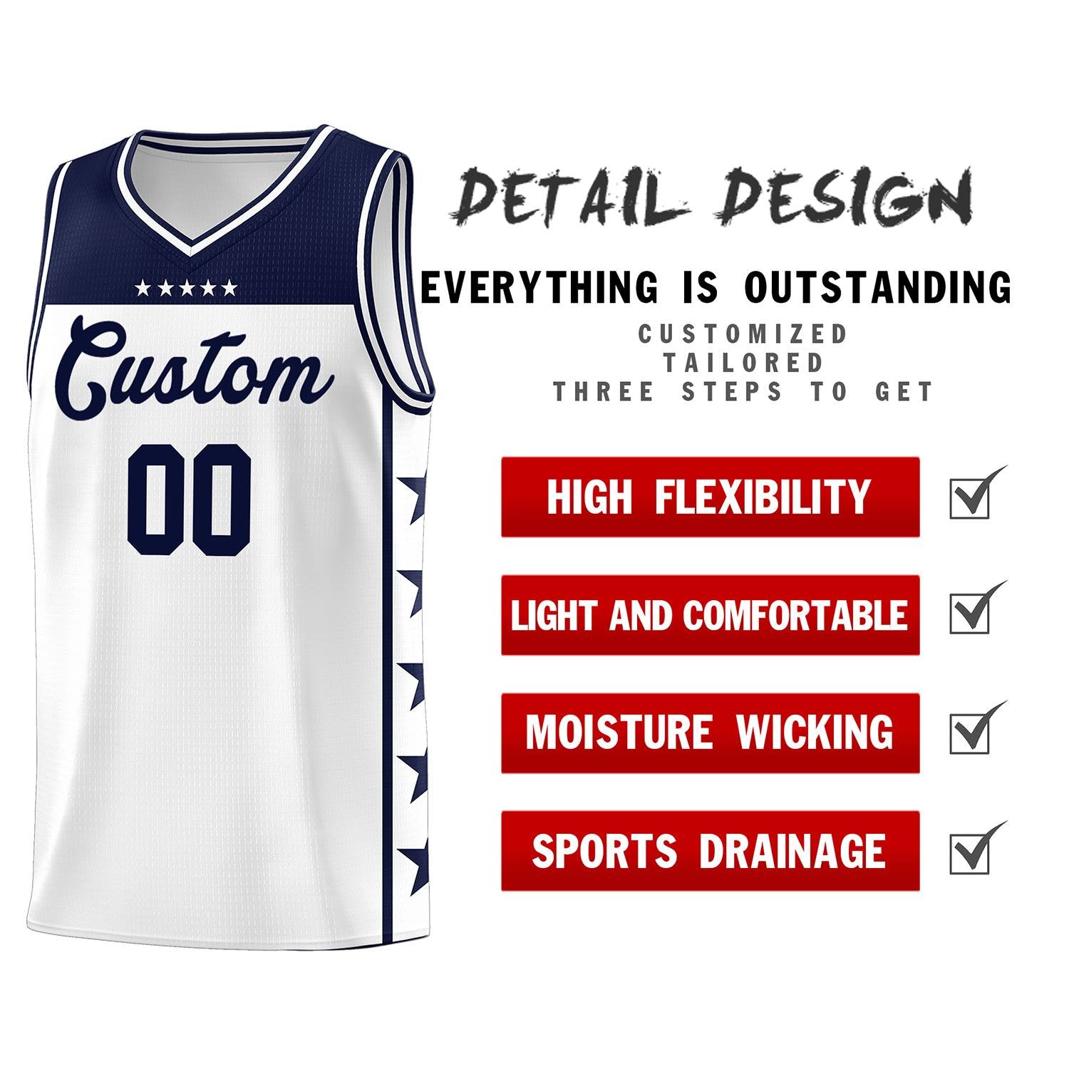 Custom White Navy Color Block Sets Sports Uniform Basketball Jersey