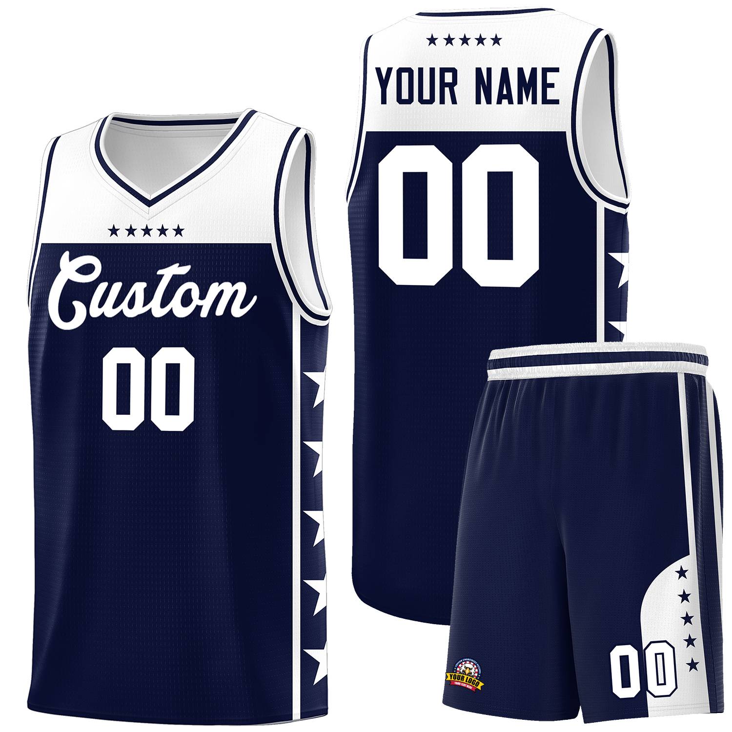 Custom Navy White Color Block Sets Sports Uniform Basketball Jersey