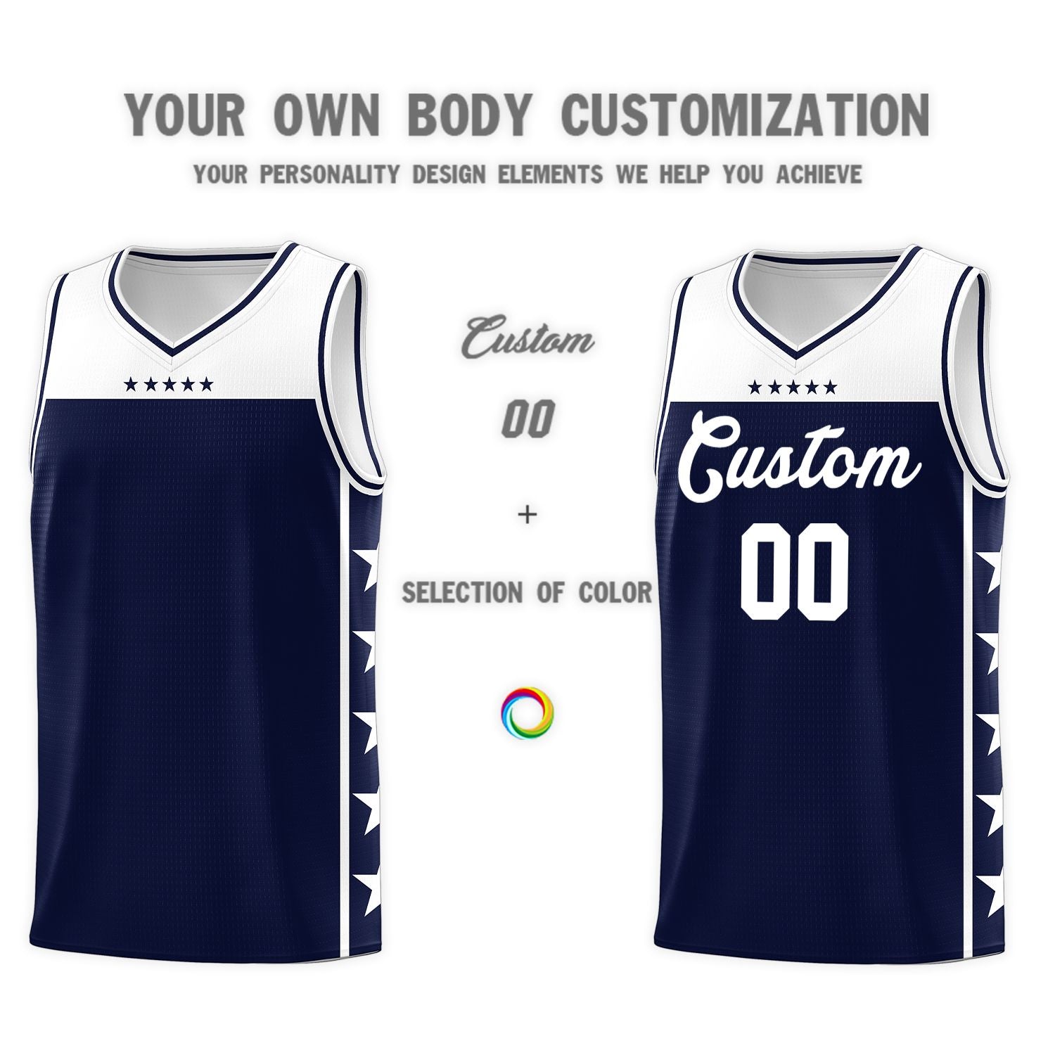 Custom Navy White Color Block Sets Sports Uniform Basketball Jersey