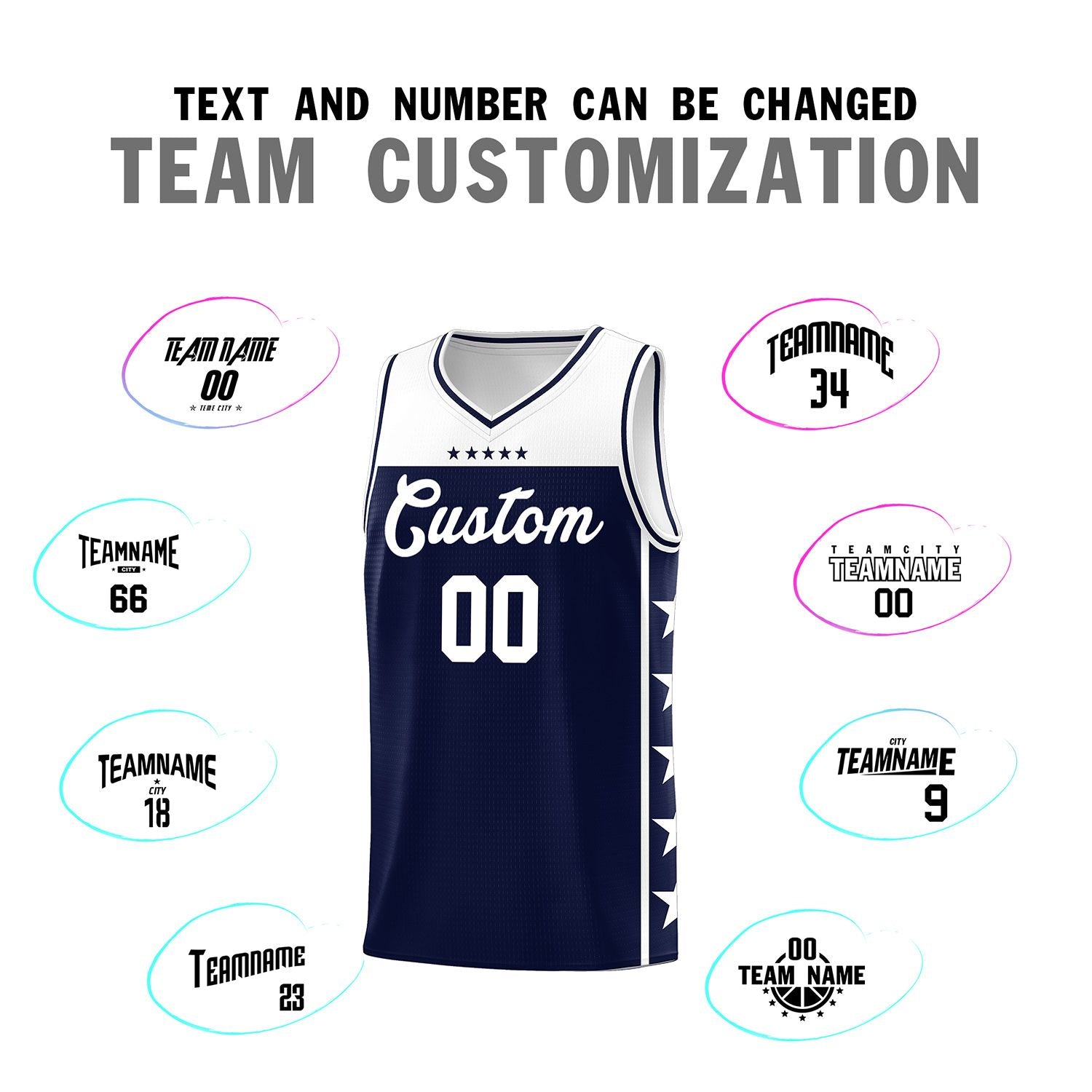 Custom Navy White Color Block Sets Sports Uniform Basketball Jersey