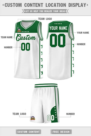 Custom White Kelly Green Color Block Sets Sports Uniform Basketball Jersey