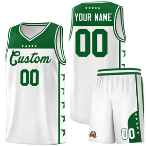 Custom White Kelly Green Color Block Sets Sports Uniform Basketball Jersey