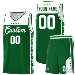 Custom Kelly Green White Color Block Sets Sports Uniform Basketball Jersey