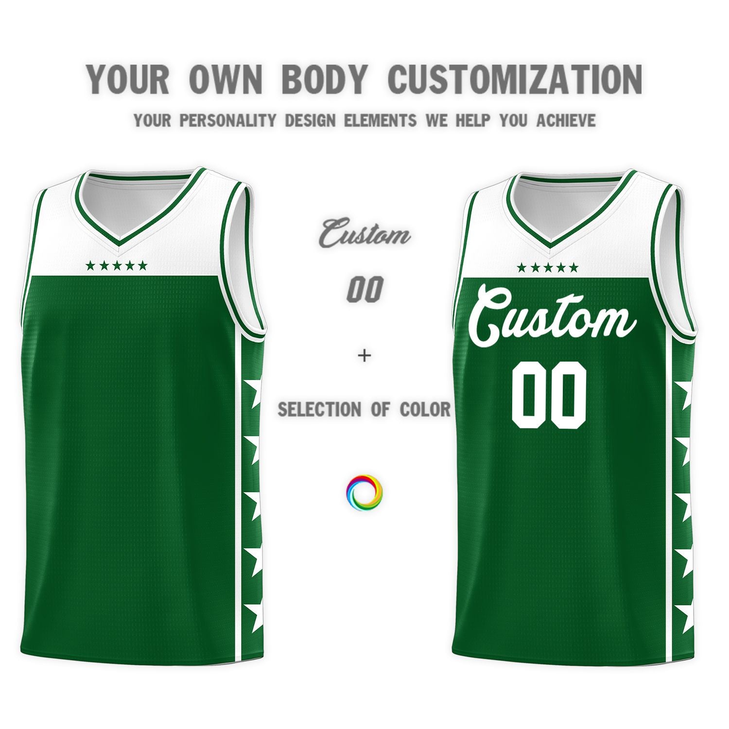 Custom Kelly Green White Color Block Sets Sports Uniform Basketball Jersey