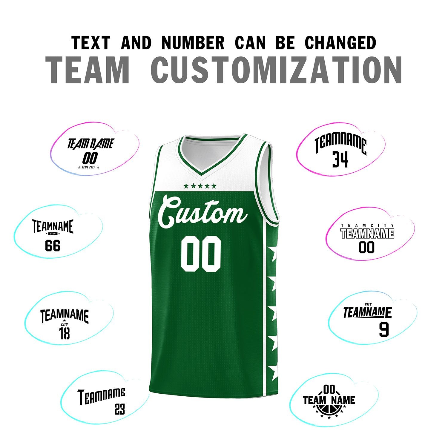 Custom Kelly Green White Color Block Sets Sports Uniform Basketball Jersey