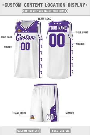 Custom White Purple Color Block Sets Sports Uniform Basketball Jersey