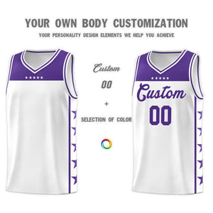 Custom White Purple Color Block Sets Sports Uniform Basketball Jersey