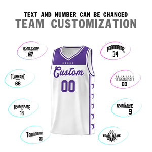 Custom White Purple Color Block Sets Sports Uniform Basketball Jersey