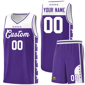 Custom Purple White Color Block Sets Sports Uniform Basketball Jersey