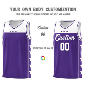 Custom Purple White Color Block Sets Sports Uniform Basketball Jersey