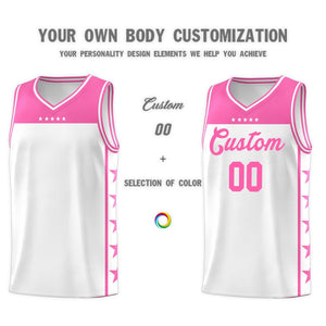 Custom White Pink Color Block Sets Sports Uniform Basketball Jersey