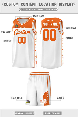 Custom White Orange Color Block Sets Sports Uniform Basketball Jersey