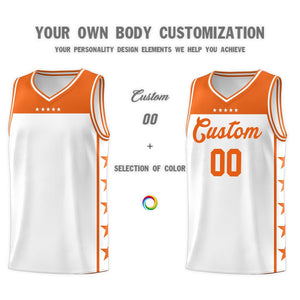 Custom White Orange Color Block Sets Sports Uniform Basketball Jersey