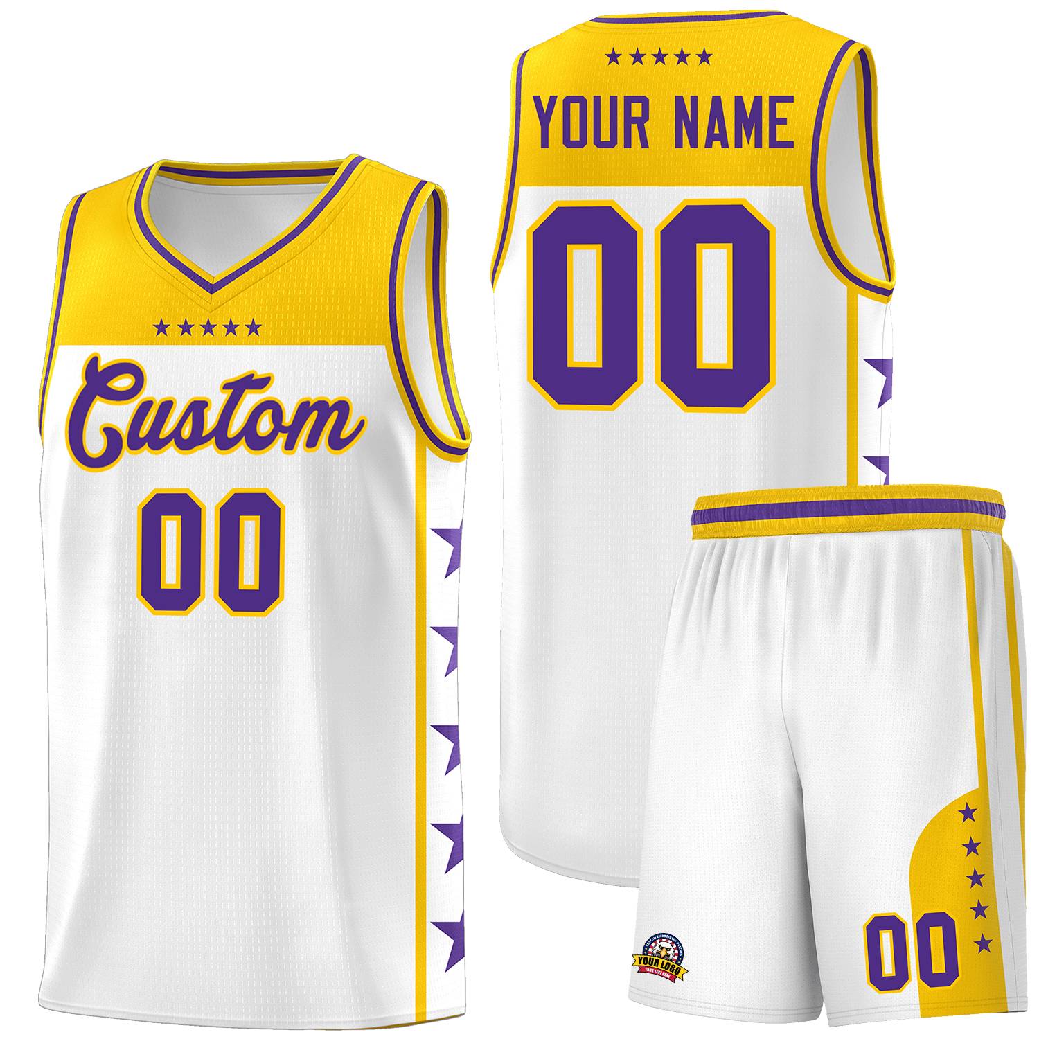 Custom White Purple Color Block Sets Sports Uniform Basketball Jersey