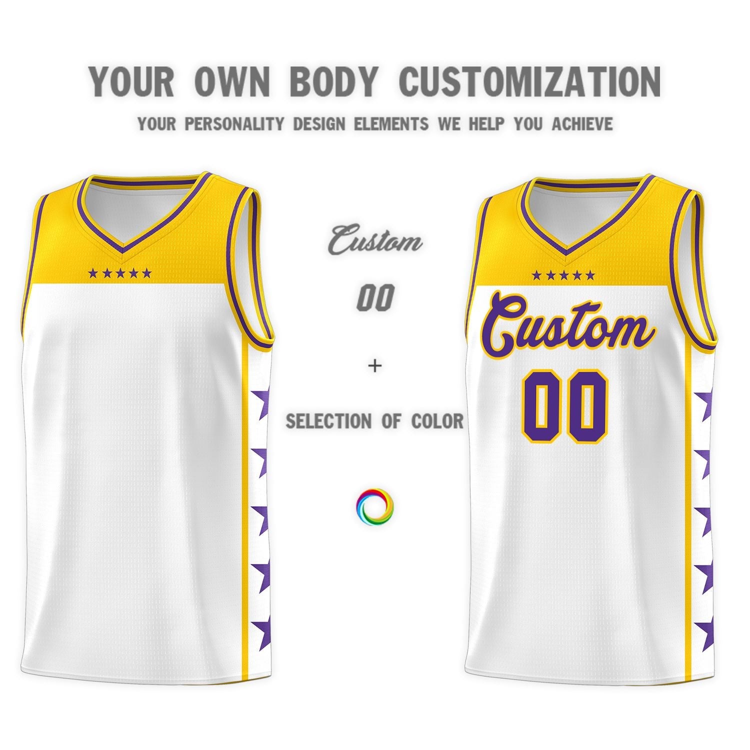 Custom White Purple Color Block Sets Sports Uniform Basketball Jersey