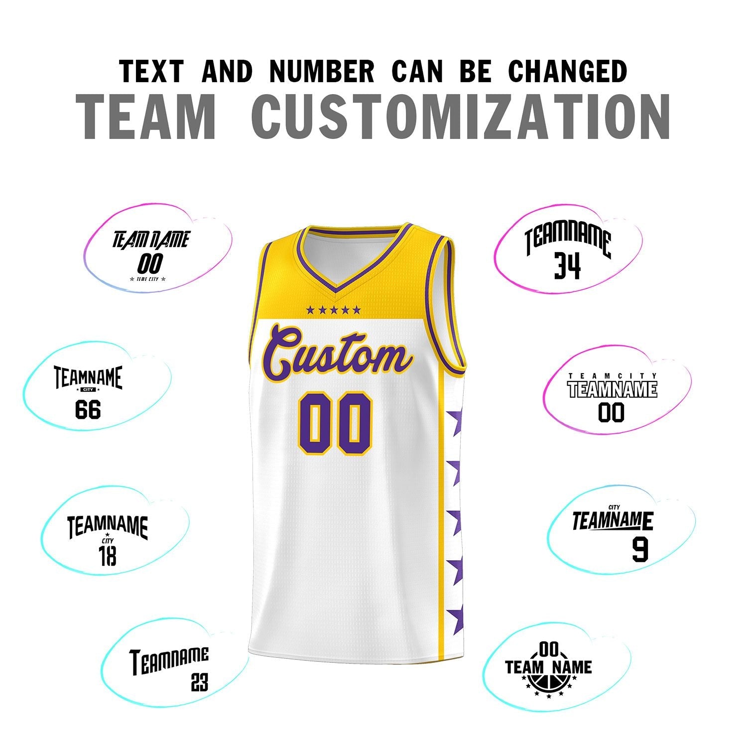 Custom White Purple Color Block Sets Sports Uniform Basketball Jersey