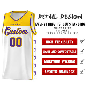 Custom White Purple Color Block Sets Sports Uniform Basketball Jersey