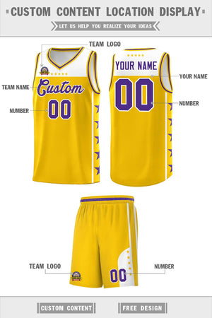 Custom Gold Purple Color Block Sets Sports Uniform Basketball Jersey