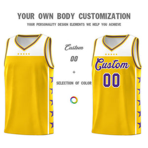 Custom Gold Purple Color Block Sets Sports Uniform Basketball Jersey