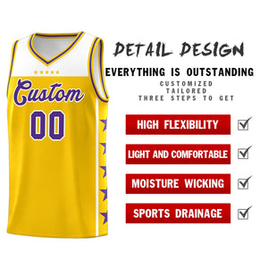 Custom Gold Purple Color Block Sets Sports Uniform Basketball Jersey