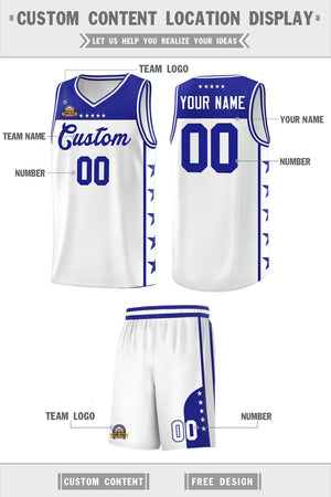 Custom White Royal Color Block Sets Sports Uniform Basketball Jersey