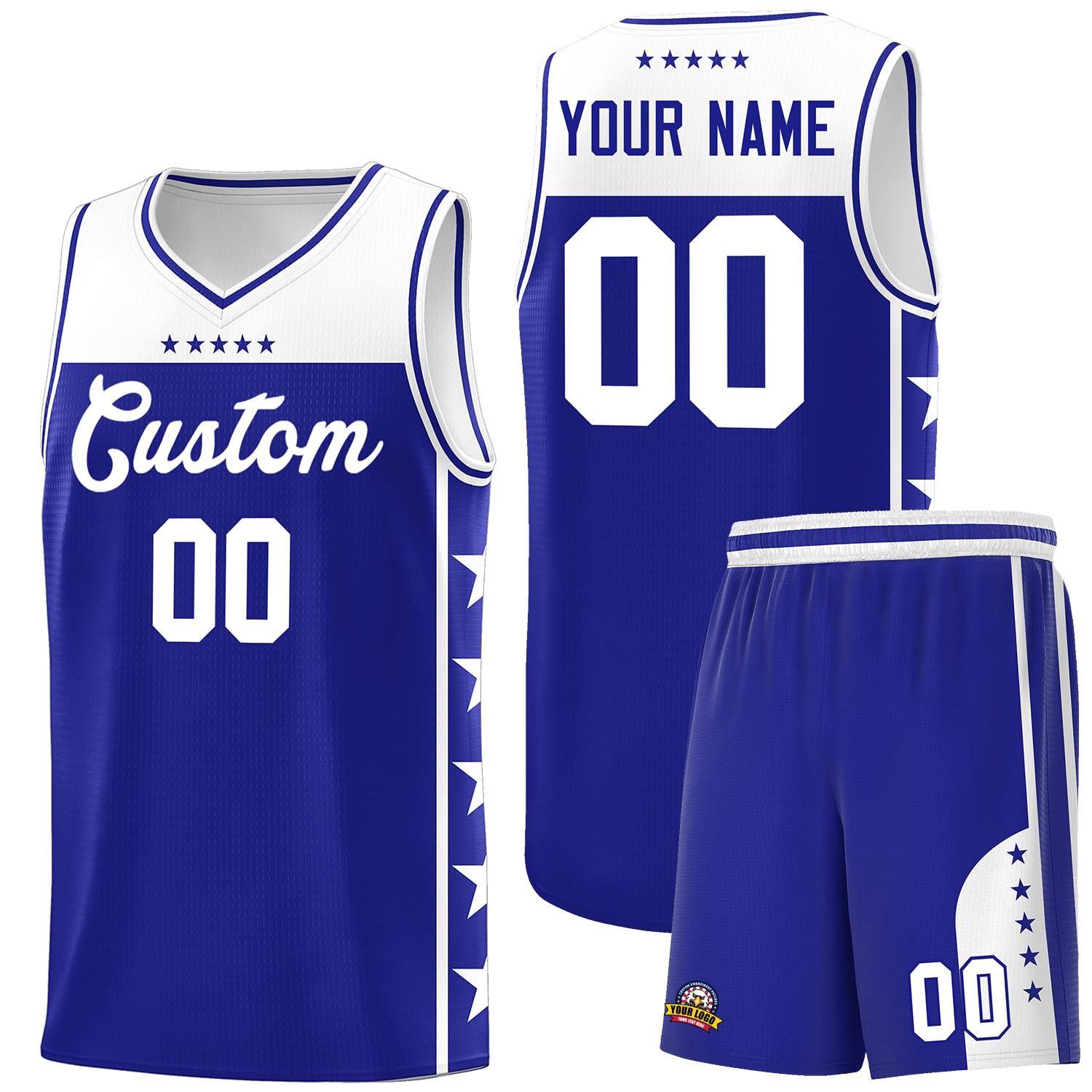 Custom Royal White Color Block Sets Sports Uniform Basketball Jersey