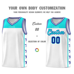 Custom White Sky Blue Color Block Sets Sports Uniform Basketball Jersey