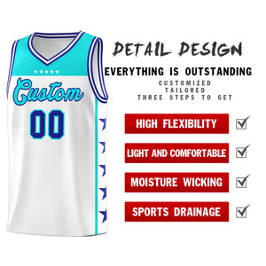 Custom White Sky Blue Color Block Sets Sports Uniform Basketball Jersey