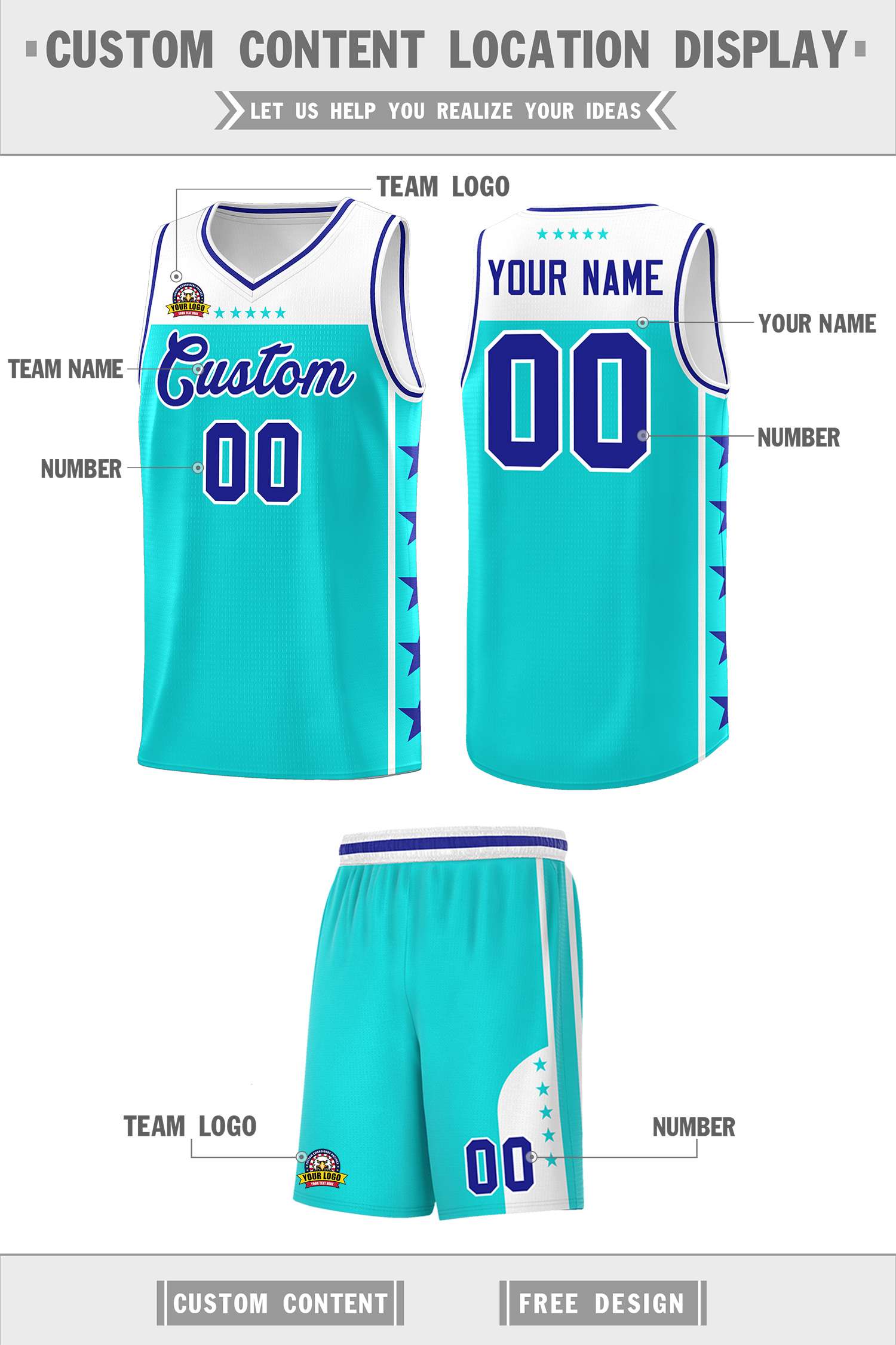 Custom Sky Blue Royal Color Block Sets Sports Uniform Basketball Jersey