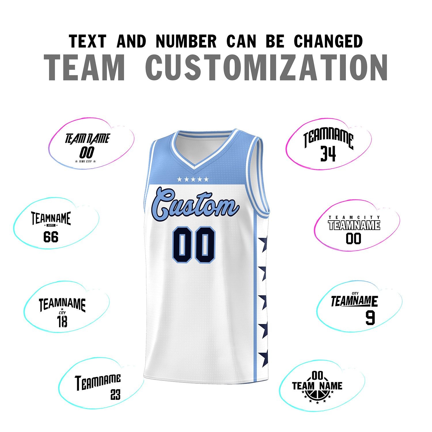 Custom White Light Blue Color Block Sets Sports Uniform Basketball Jersey