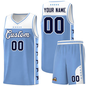 Custom Light Blue White Color Block Sets Sports Uniform Basketball Jersey