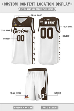 Custom White Brown Color Block Sets Sports Uniform Basketball Jersey