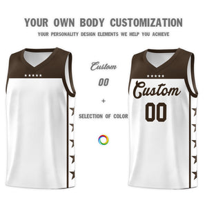 Custom White Brown Color Block Sets Sports Uniform Basketball Jersey