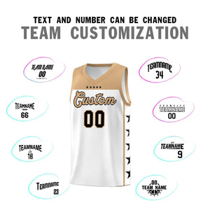 Custom White Old Gold Color Block Sets Sports Uniform Basketball Jersey